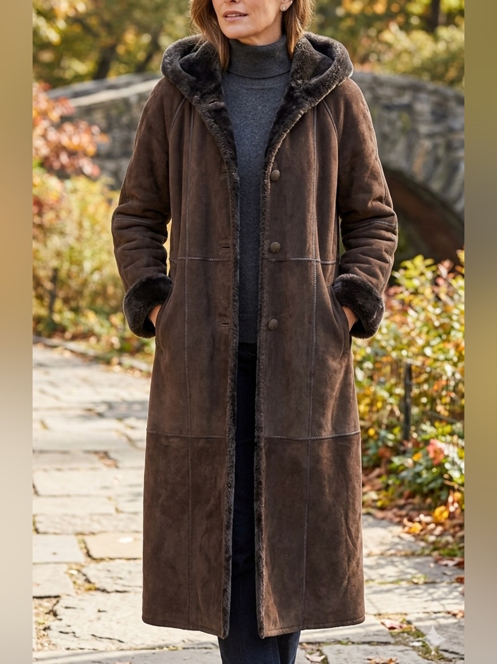 Vintage Marvin Richards Suede Leather Hooded Long Coat Size XL